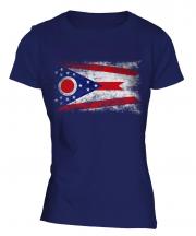 Ohio State Distressed Flag Ladies T-Shirt