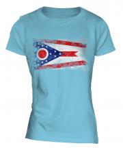 Ohio State Distressed Flag Ladies T-Shirt