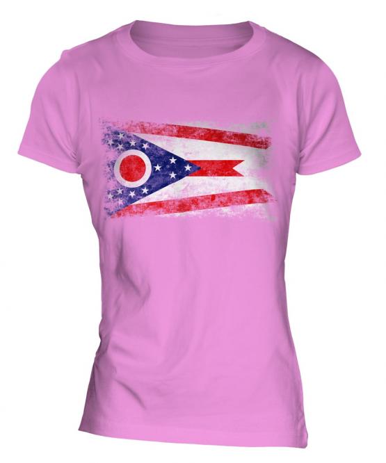 Ohio State Distressed Flag Ladies T-Shirt