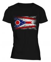 Ohio State Distressed Flag Ladies T-Shirt