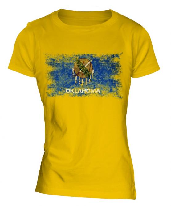 Oklahoma State Distressed Flag Ladies T-Shirt
