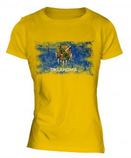 Oklahoma State Distressed Flag Ladies T-Shirt