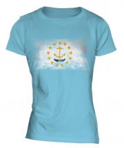 Rhode Island State Distressed Flag Ladies T-Shirt