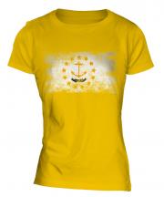 Rhode Island State Distressed Flag Ladies T-Shirt