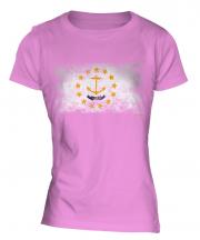 Rhode Island State Distressed Flag Ladies T-Shirt