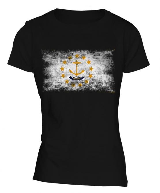 Rhode Island State Distressed Flag Ladies T-Shirt