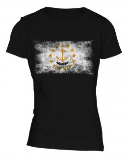 Rhode Island State Distressed Flag Ladies T-Shirt