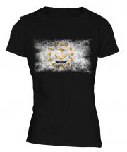 Rhode Island State Distressed Flag Ladies T-Shirt