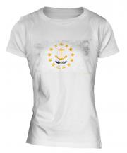 Rhode Island State Distressed Flag Ladies T-Shirt