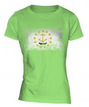 Rhode Island State Distressed Flag Ladies T-Shirt