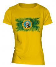 Washington State Distressed Flag Ladies T-Shirt