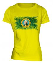 Washington State Distressed Flag Ladies T-Shirt