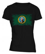Washington State Distressed Flag Ladies T-Shirt