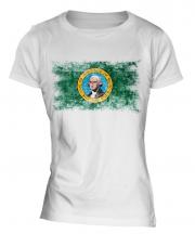Washington State Distressed Flag Ladies T-Shirt