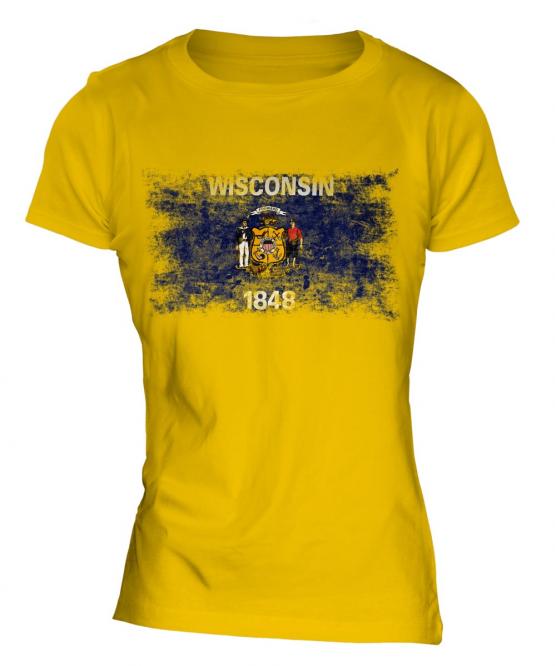 Wisconsin State Distressed Flag Ladies T-Shirt