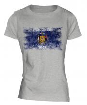 Wisconsin State Distressed Flag Ladies T-Shirt