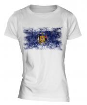 Wisconsin State Distressed Flag Ladies T-Shirt