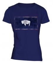Wyoming State Distressed Flag Ladies T-Shirt