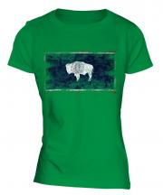 Wyoming State Distressed Flag Ladies T-Shirt