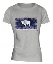 Wyoming State Distressed Flag Ladies T-Shirt