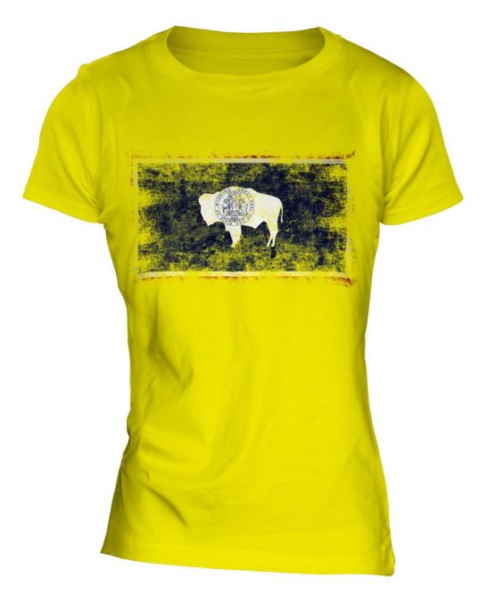 Wyoming State Distressed Flag Ladies T-Shirt