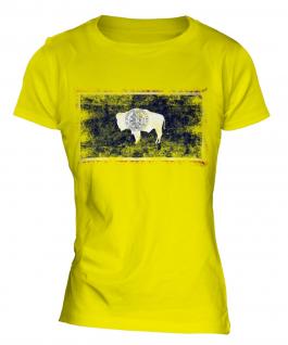 Wyoming State Distressed Flag Ladies T-Shirt