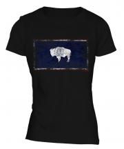 Wyoming State Distressed Flag Ladies T-Shirt