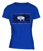 Wyoming State Distressed Flag Ladies T-Shirt