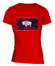 Wyoming State Distressed Flag Ladies T-Shirt