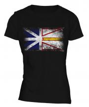Newfoundland And Labrador Distressed Flag Ladies T-Shirt