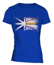 Newfoundland And Labrador Distressed Flag Ladies T-Shirt
