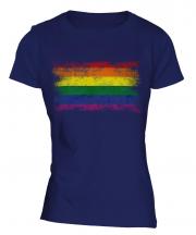 Gay Pride Distressed Flag Ladies T-Shirt