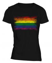 Gay Pride Distressed Flag Ladies T-Shirt
