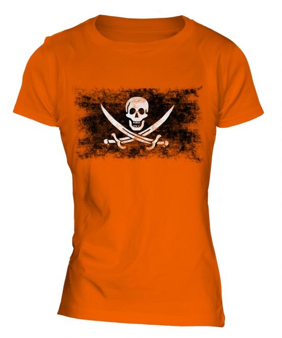 Pirate Distressed Flag Ladies T-Shirt