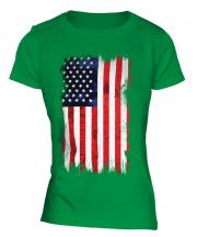 Stars And Stripes Grunge Flag Ladies T-Shirt