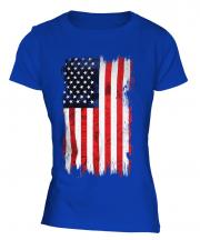 Stars And Stripes Grunge Flag Ladies T-Shirt