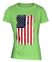 Stars And Stripes Grunge Flag Ladies T-Shirt