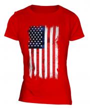Stars And Stripes Grunge Flag Ladies T-Shirt