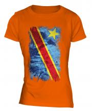 Democratic Rep. Of Congo Grunge Flag Ladies T-Shirt
