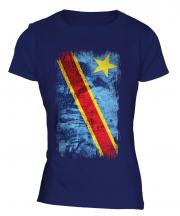 Democratic Rep. Of Congo Grunge Flag Ladies T-Shirt