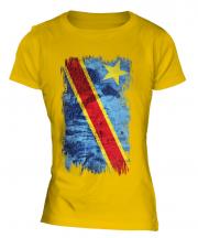 Democratic Rep. Of Congo Grunge Flag Ladies T-Shirt