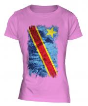 Democratic Rep. Of Congo Grunge Flag Ladies T-Shirt