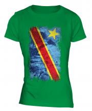 Democratic Rep. Of Congo Grunge Flag Ladies T-Shirt