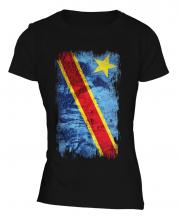 Democratic Rep. Of Congo Grunge Flag Ladies T-Shirt