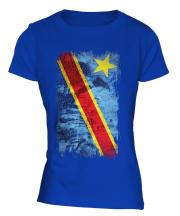 Democratic Rep. Of Congo Grunge Flag Ladies T-Shirt