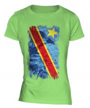 Democratic Rep. Of Congo Grunge Flag Ladies T-Shirt