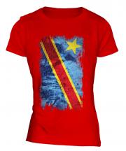 Democratic Rep. Of Congo Grunge Flag Ladies T-Shirt