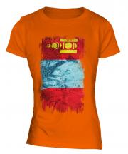 Mongolia Grunge Flag Ladies T-Shirt