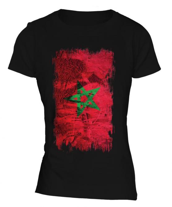 Morocco Grunge Flag Ladies T-Shirt