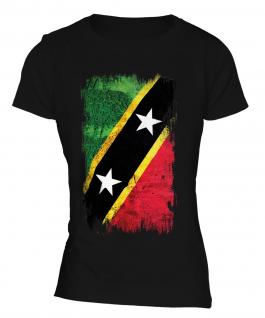 Saint Kitts And Nevis Grunge Flag Ladies T-Shirt